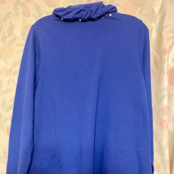 Vintage Quacker Factory Blue Ruffled Zip-Up Top w/rhinestone bling. Size S. - Picture 2 of 7